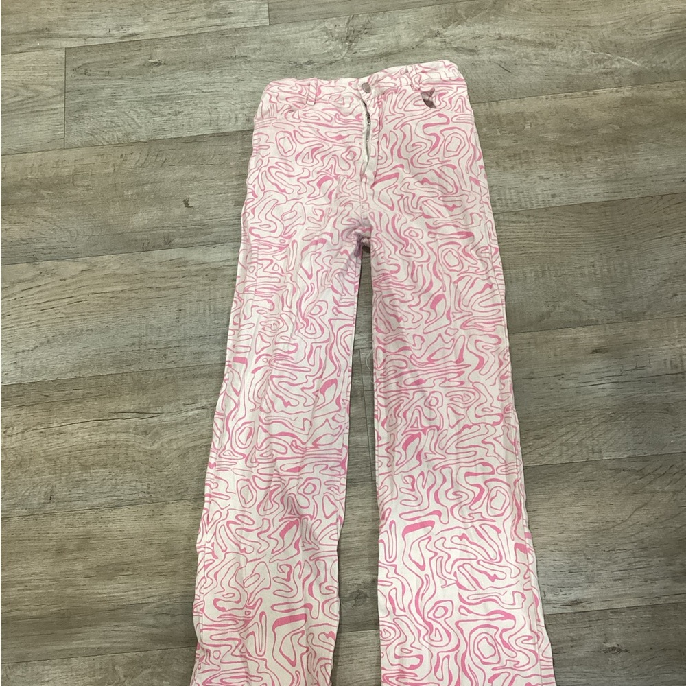 Abstract Pink Patterned Women's Straight Leg Pants